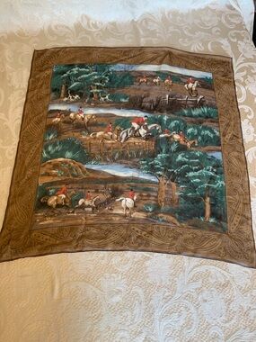 Talbots Equestrian Print 25” Square Scarf 100% silk